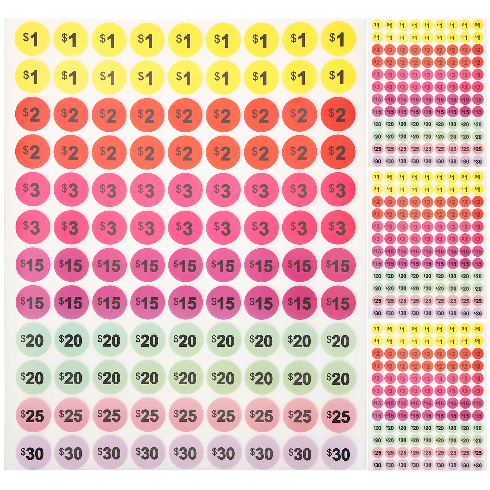 30Sheets Market Price Stickers Bright Color Price Tags for Retail Store Garage Sale Yard Sale Pricing Pricing Stickers