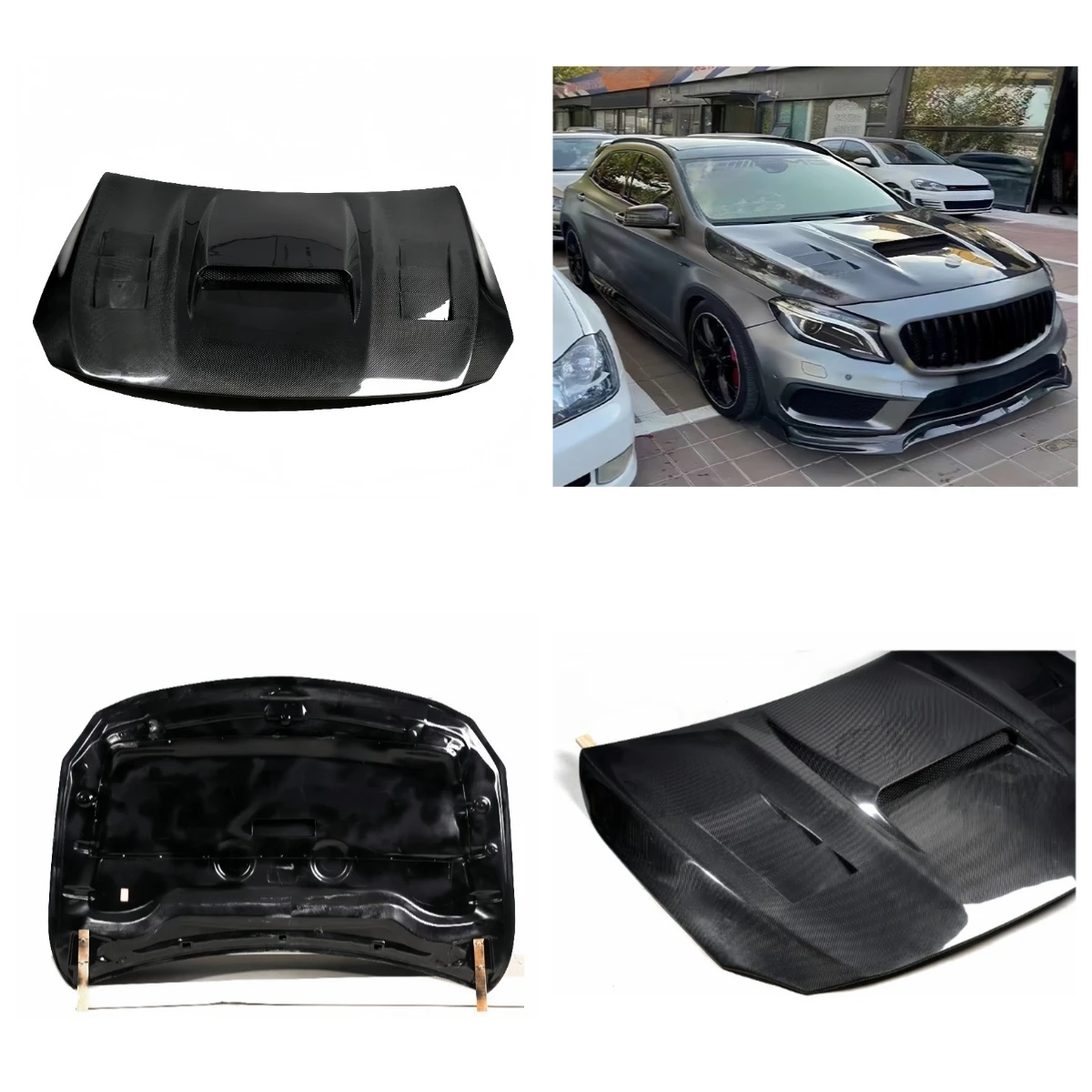 

BR Stylish Modification Carbon Fiber Engine Hood For GLA V New Bilateral Porous Honeycomb Design Black Screw-On