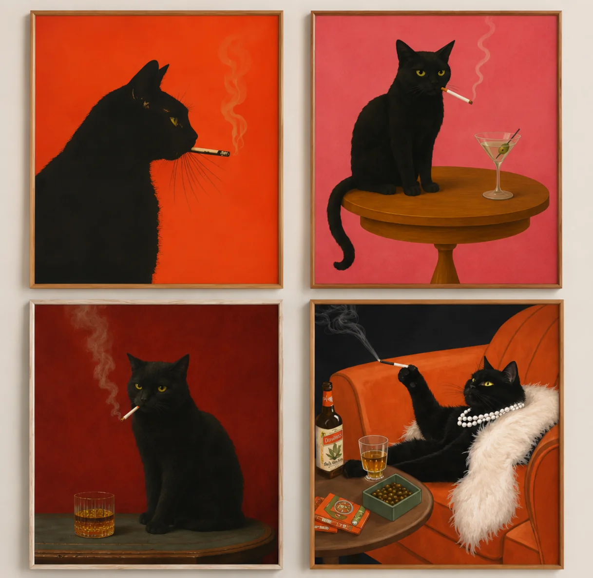 Gato preto fumar um cigarro cartaz do vintage arte retro caprichoso impressão engraçado animal decoração da parede cartaz para carrinho de bar peculiar kitche