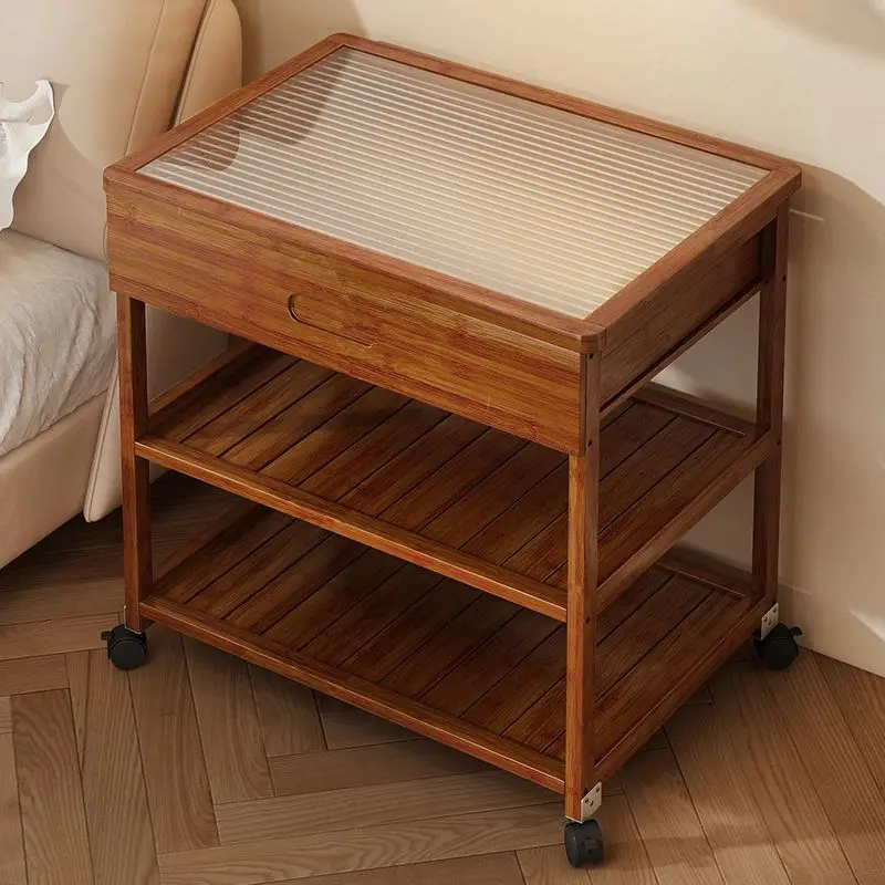 Glass removable coffee table high-end bedside table household simple storage cabinets Durable storage cabinet with wheels