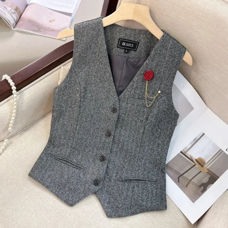 

Весенний новый женский пиджак, элитный повседневный жилет, женский профессиональный жилет, короткая куртка без рукавов с v-образным вырезом