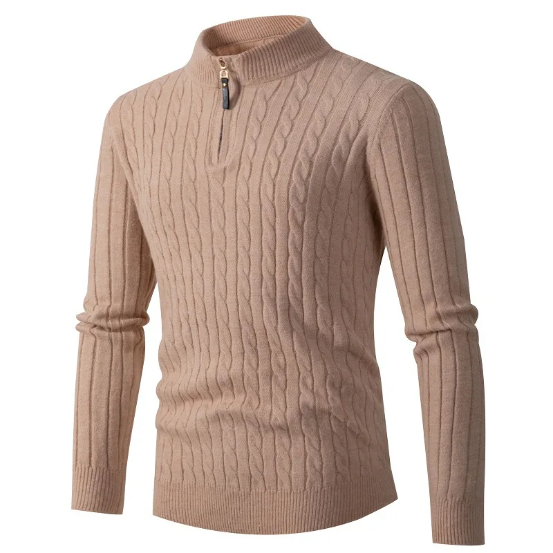 

Winter Men Thicker Sweater Half Zipper Turtleneck Warm Pullover Quality Male Slim Knitted Solid Color Sweaters Spring