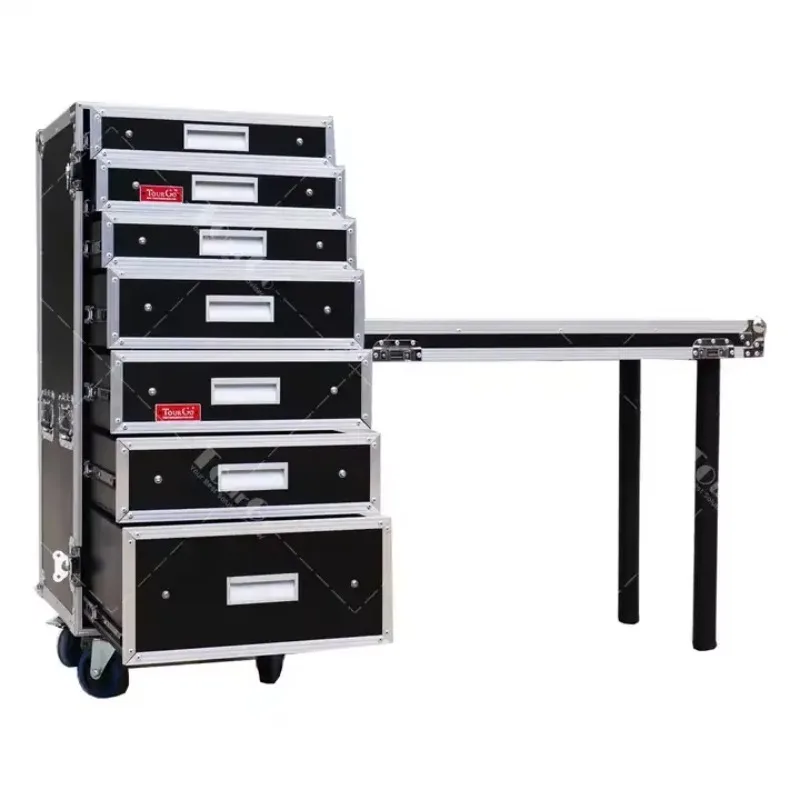 7 Drawer Production Work Utility Transport Tool case Storage Trunk Flight case With Attachable Standing Lid Table