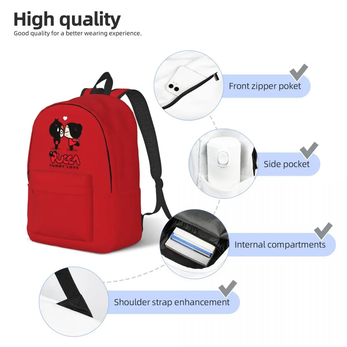 Cute Pucca Garu Korean Doll Backpack for Men Women Casual High School Hiking Travel Daypack Laptop Computer Shoulder Bag Durable