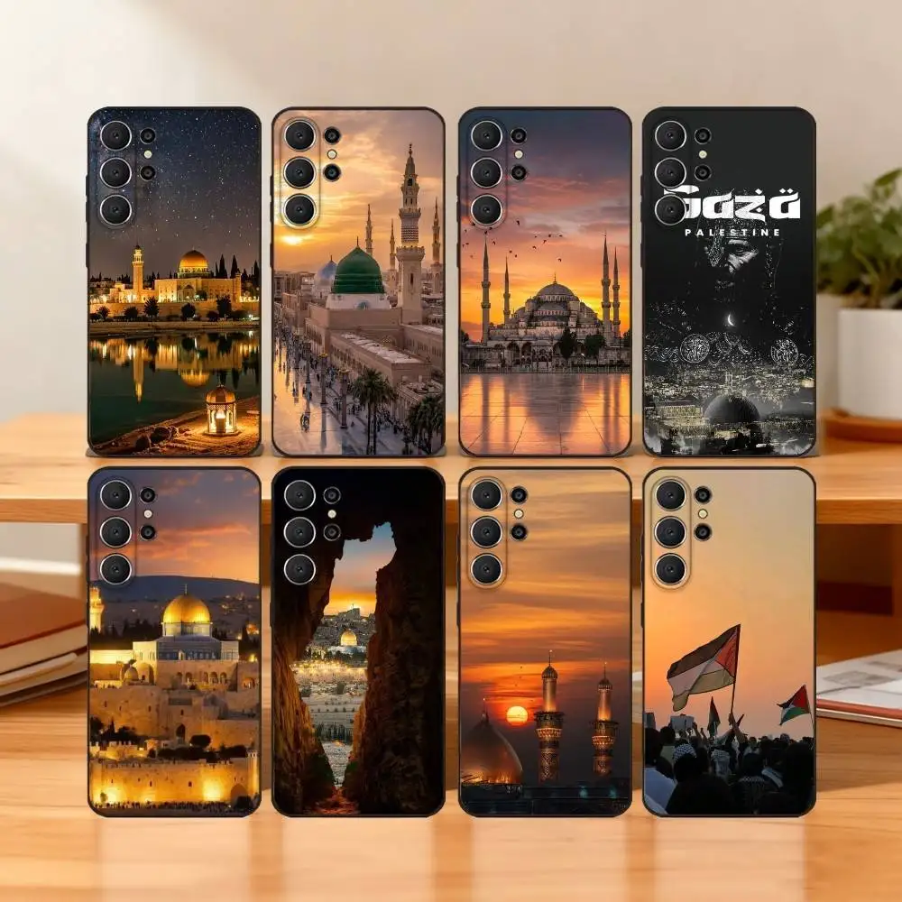 Custodia per telefono Urban Glowing Night Scene per Samsung S25,24,23,22,30,21,10,9,Ultra,Plus,Lite,FE Custodia morbida nera