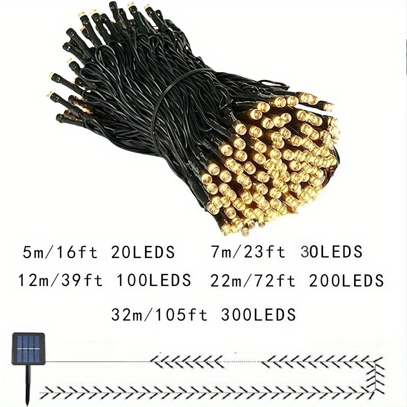 في الهواء الطلق سلسلة أضواء الشمسية 30/100/200/300 LED أضواء الجنية 8 طرق IP54 أضواء الشمسية لحديقة الزفاف عيد الميلاد الديكور