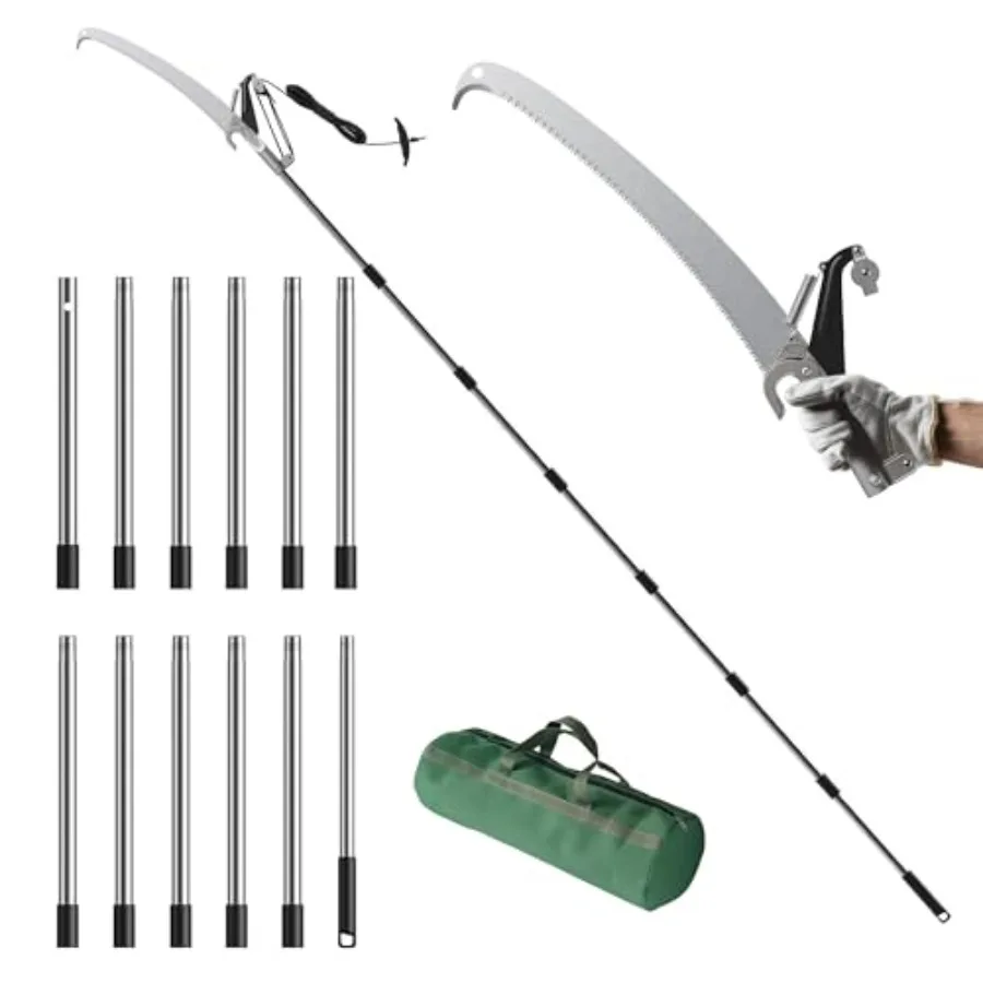 

16.5 FT Pole Saw for Tree Trimming Manual Pole Saw and Tree Pruner with SK5 Steel Blade 4-Pulley Effort-Saving System Aluminum