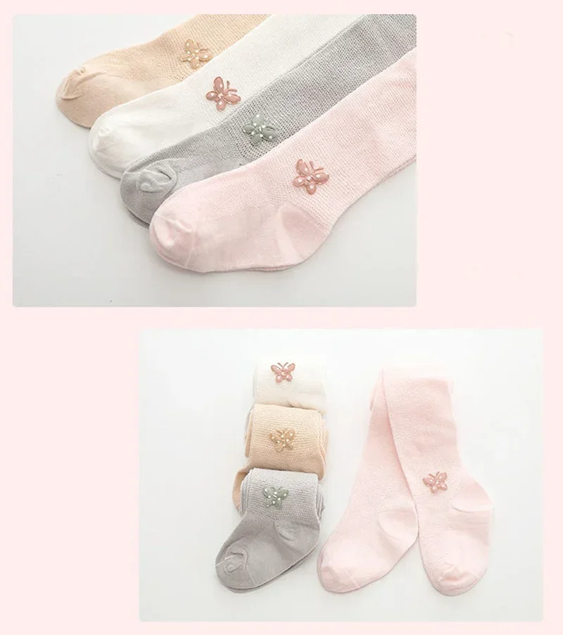 Collants en Maille Fine et Solide avec Nministériels d pour Bébé Fille, Bas de Princesse en Coton Doux, Blanc et Rose, Vêtements d\'Été