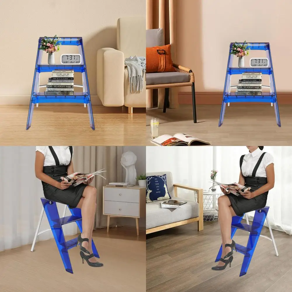 

Прозрачный складной акриловый табурет-ступенька с противоскользящим рисунком, современная полка для хранения для дисплея, поддерживает 220 фунтов.