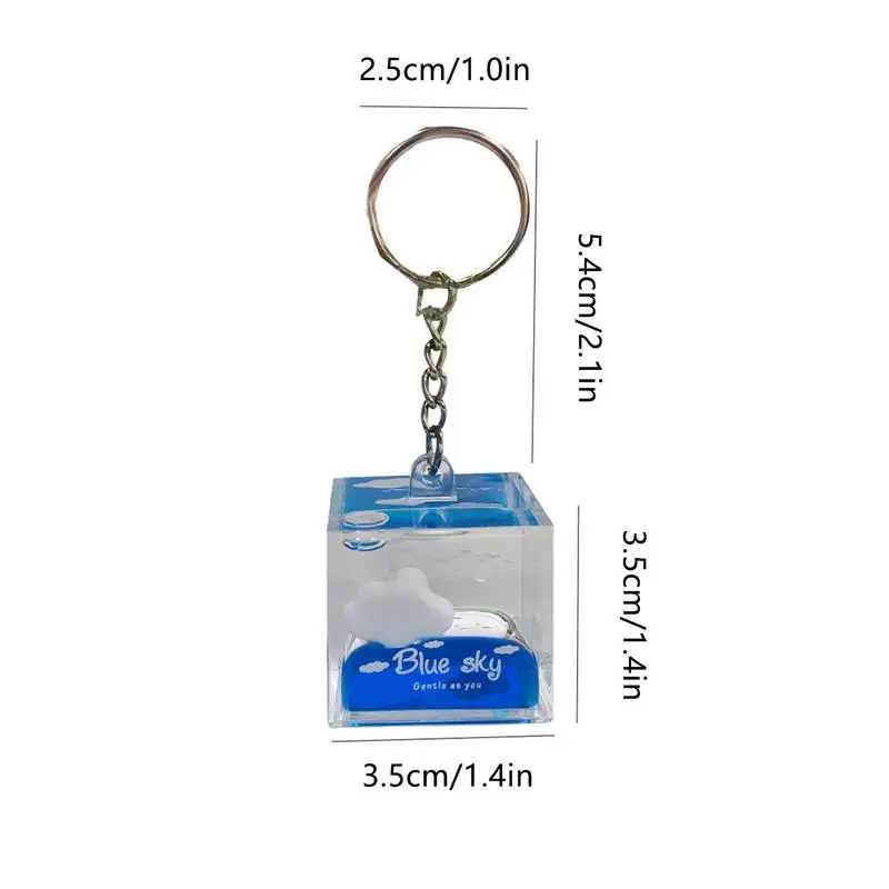 Cute Liquid Keychain Acrylic Square Floating Liquid Clouds Key Ring Keychain Toys Backpack Accessory For Girls Women Hang