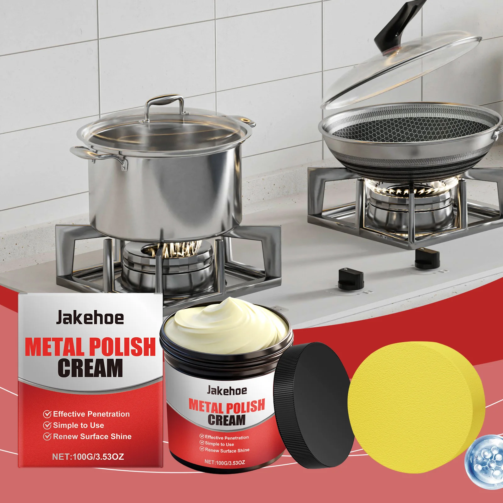 Multi-purpose Metal Polishing Cream, Clean Metal Cookware & Kitchen Stove, Remove Rust & Black Pot Bottom Stains