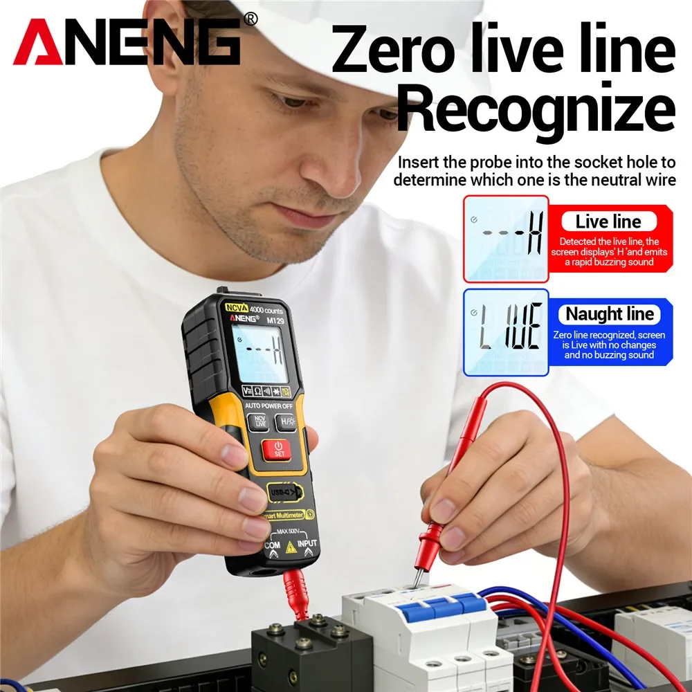 Digital Multimeter Auto Range Smart Tester ANENG M129 NCV Voltage Sensing Diode Portable Rechargeable Electrician Repair Tools