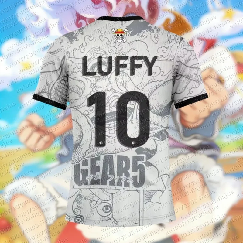 2026 One Piece Luffy Herren Fußballtrikot Sommer Kurzarm Damen T-Shirt Cartoon-Stil Anime Kinderkleidung Tee Tops