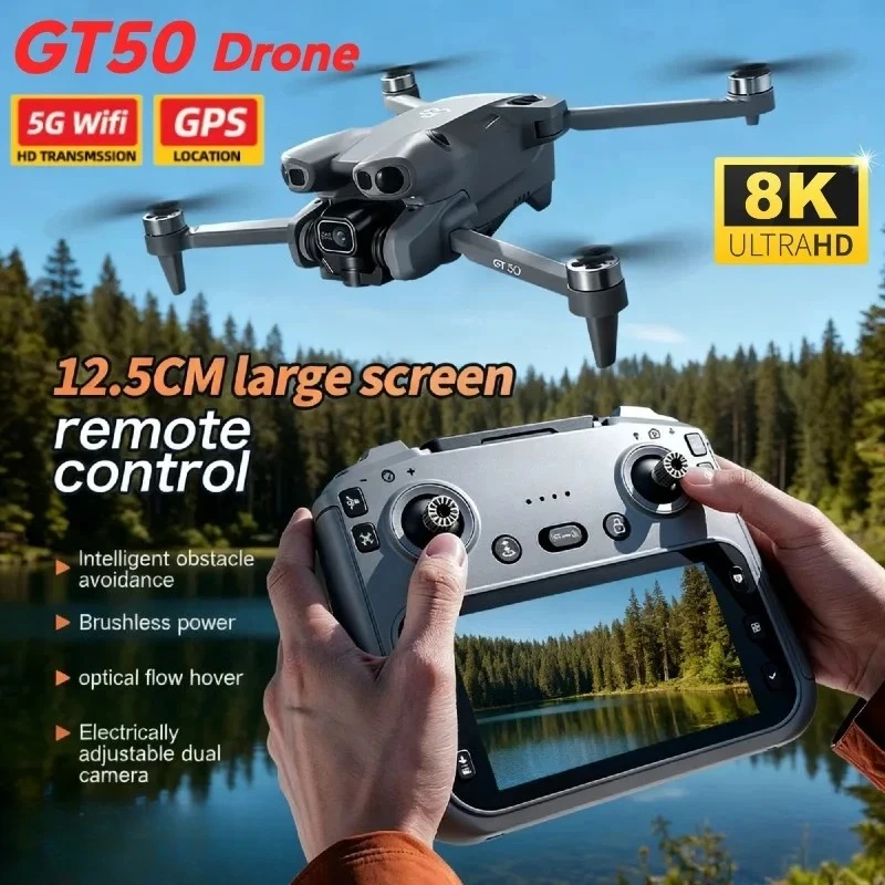 Original GT50 Drone Dual Camera 5G 8K Aerial Aircraft Obstacle Avoidance UAV Fixed GPS Remote Control  Foldable Quadcopter Gifts