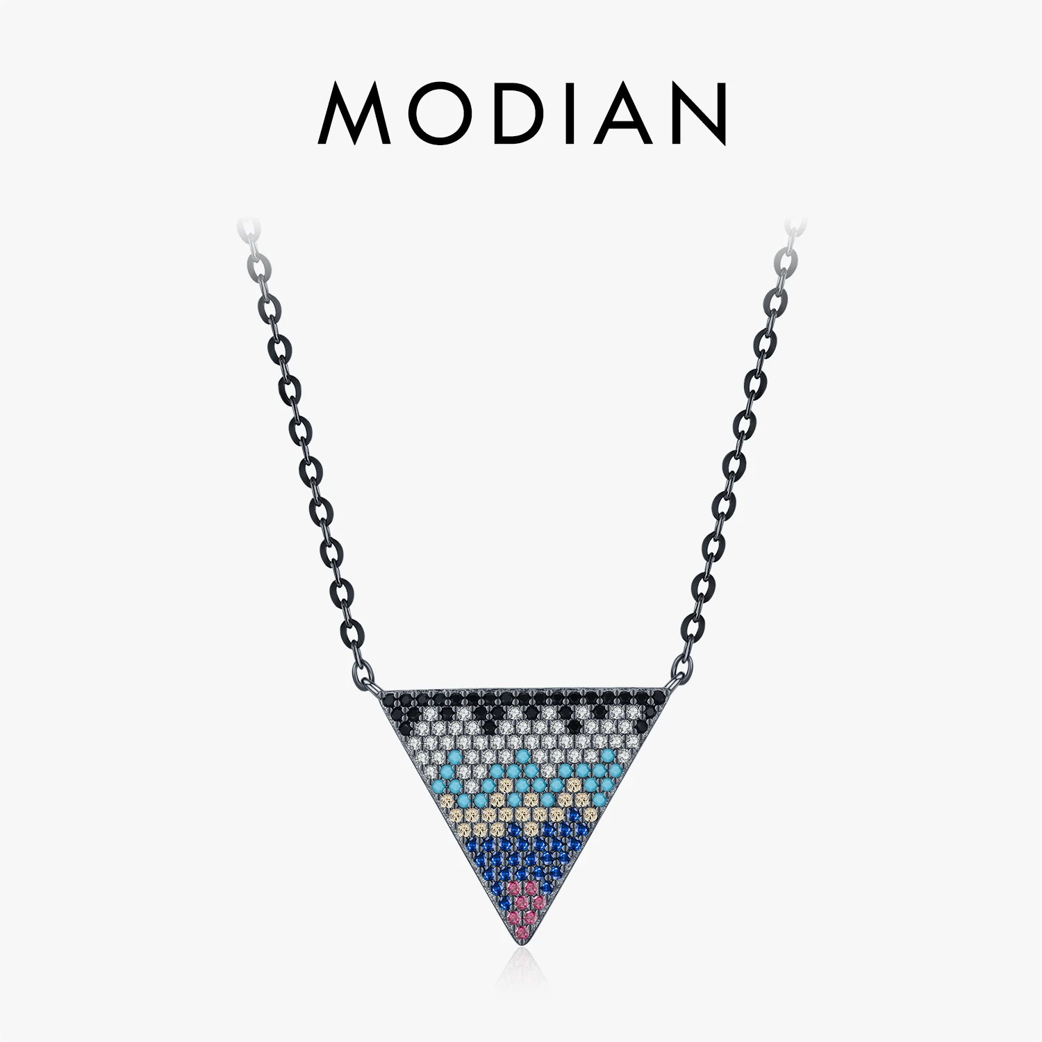 

MODIAN стерлингового серебра 925 пробы синтетическая бирюза Pixel-Art перевернутый треугольник черный кулон ожерелье для женщин ювелирные изделия