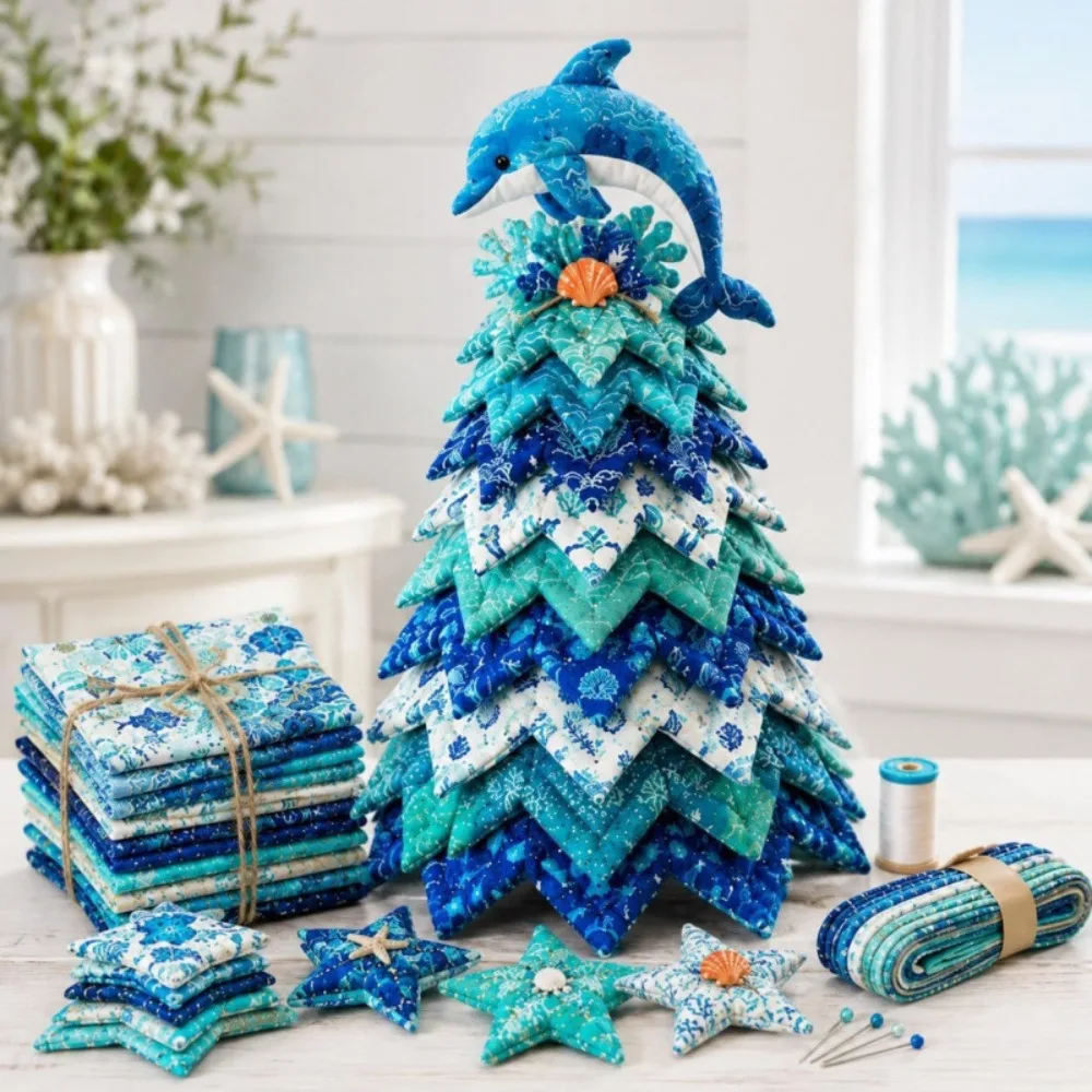 Handmade Marine Animal Patchwork Set Layered Dolphin DIY Quilted Christmas Tree Kit Crab Cartoon 3D Christmas Tree Kit