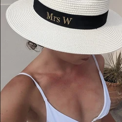 Custom Letters Women's Beach Summer Sun Hat Personalized Initials Ladies Straw Fedora Hat Wedding Party Gifts Straw Hat