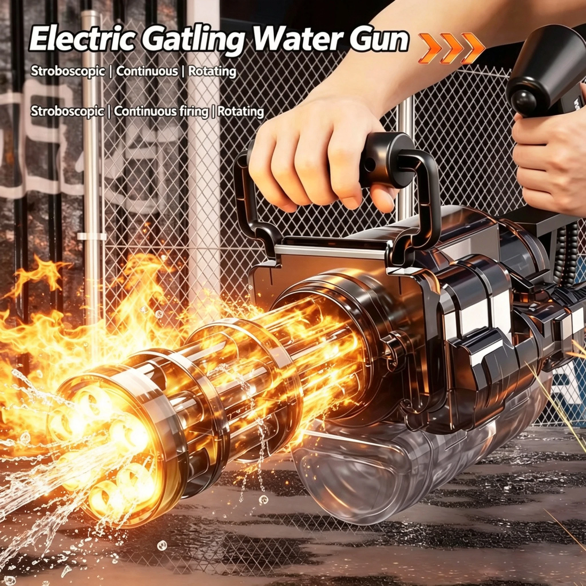 Auto Gatling Water Cannon Rotating High-Pressure Large Capacity Gatling Water Gun Toy Adults Outdoor Summer Fun Play Kid Gifts ﻿