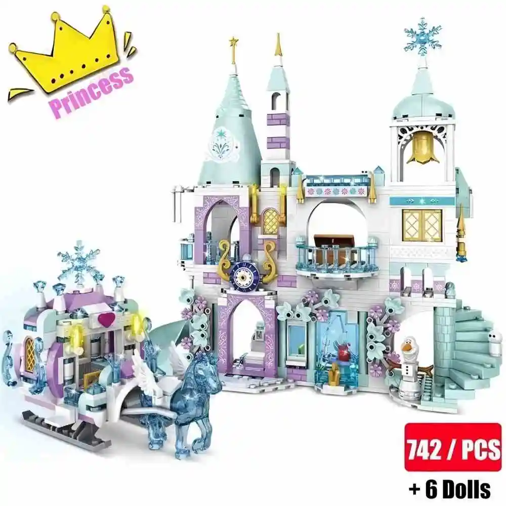350 ชิ้น Ice Queen Castle Building Blocks ชุดเจ้าหญิง Elsa ปราสาทแช่แข็งของเล่นสําหรับเด็ก - Snowflake Design Creative Play