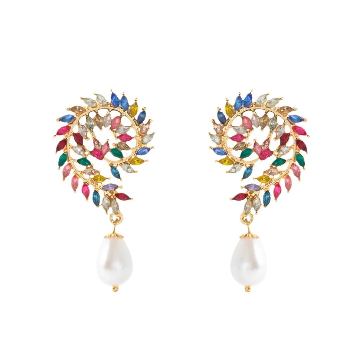 Fashion Personality Versatile Alloy Diamond Colored Rhinestone 9 Character Crystal Pearl Trend Earrings Wholesale