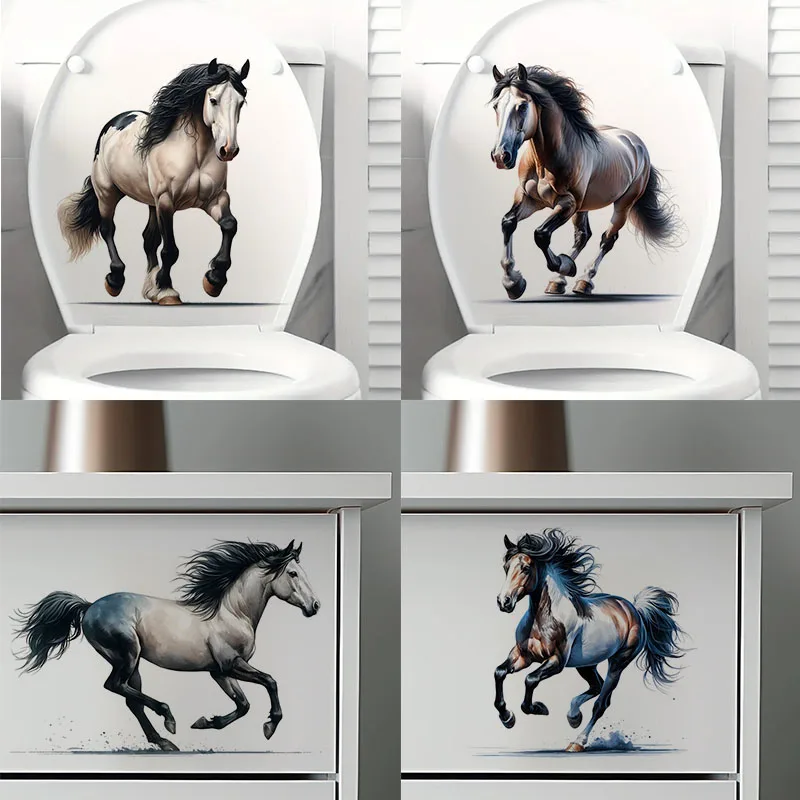 Running Horse Toilet Stickers Decoration for Living Room, Wall, Bedroom, and Home Decor Car Decals Self-Adhesive