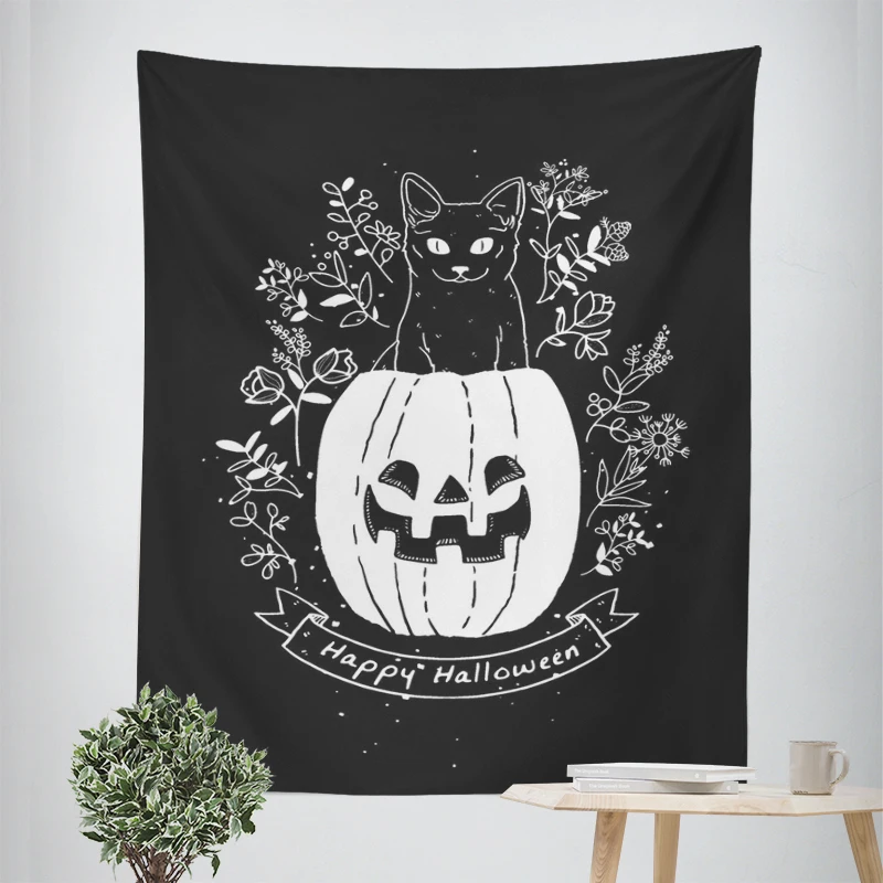 Tapeçaria de parede para decoração de quarto, quarto moderno, quarto estético, arte da parede, tecido grande, halloween, engraçado, outono