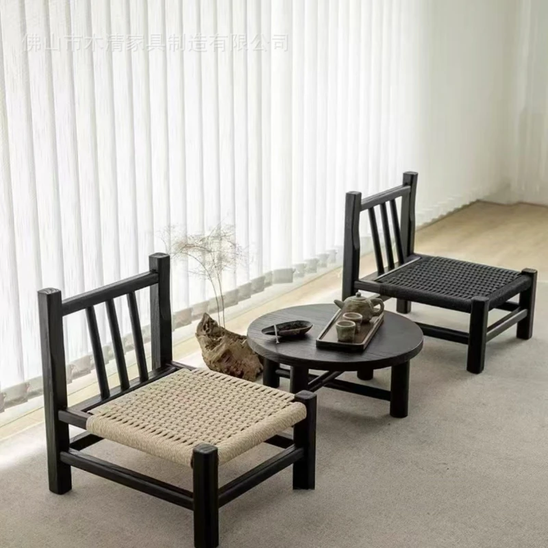 

Solid wood tatami household balcony small chair rope back low stool