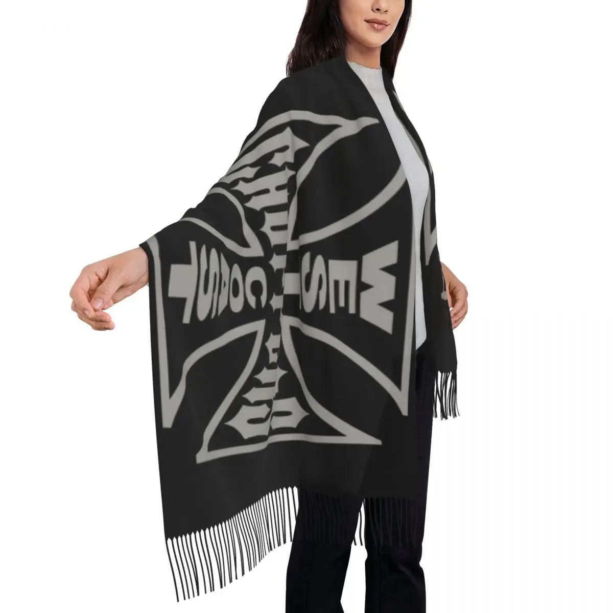 West Coast Iron Cross Choppers Tassel Scarf Women Soft Shawls Wraps Ladies Winter Scarves