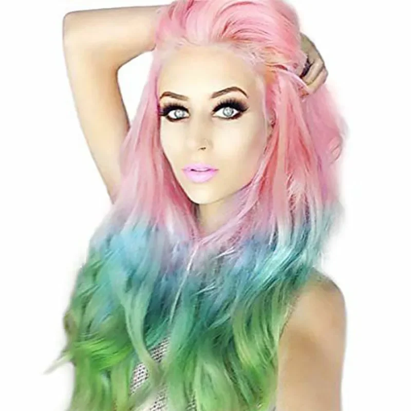 

European and American popular women's wigs, fashionable bangs, long curly hair, high temperature silk chemical fiber wig headgea