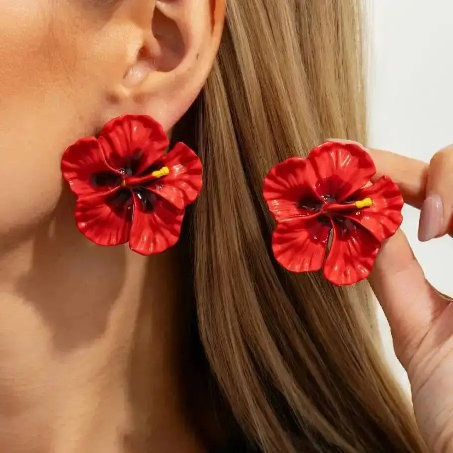 

Boho Dripping Oil Colored Flower Earrings Women Vintage Exquisite Five Petal Flower Earrings Wedding Party Jewelry Gift