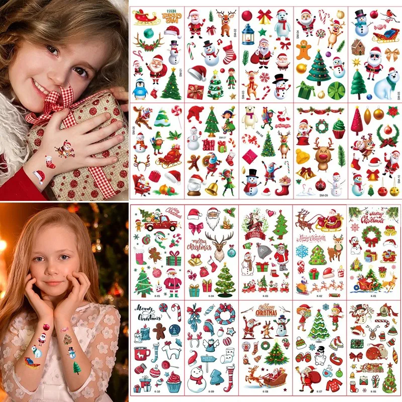 Random 1Pcs Christmas Temporary Tattoo Stickers Ghost Santa Claus Children Tattoo For Kid Winter Waterproof Cartoon Tattoo