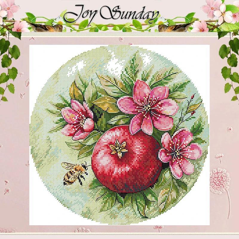 

Pomegranate Flowers and Bees Patterns Counted Cross Stitch Set 11CT 14CT 16CT Stamped DMC Cross-stitch Kit Embroidery Needlework