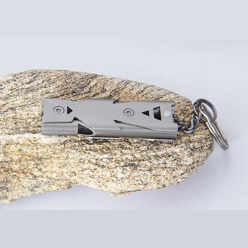 

Stainless Steel Double Tube Whistle Silver Loud Emergency Whistle Outdoor Survival Keychain Camping Hiking Training