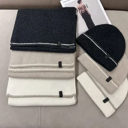 Women's Cashmere Knitted Hat Rectangular scarf Two-piece Set Autumn Winter Windproof Warm Suitable Outdoor Traveling