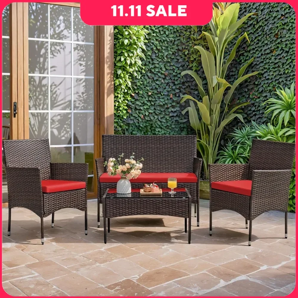 

4 Pieces Patio Rattan Chair Wicker, Outdoor Indoor Use Backyard Porch Garden Poolside Balcony Furniture Sets Garden Sofas