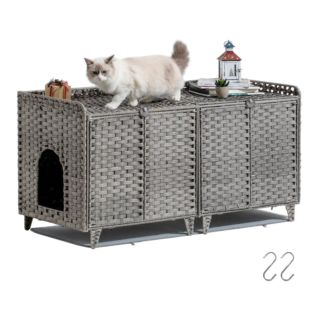 

Мебель-тумба для кошачьего туалета, плетеный из ротанга домик для кошек, скрытая мебель для кошачьего туалета с дверцей/ковриком