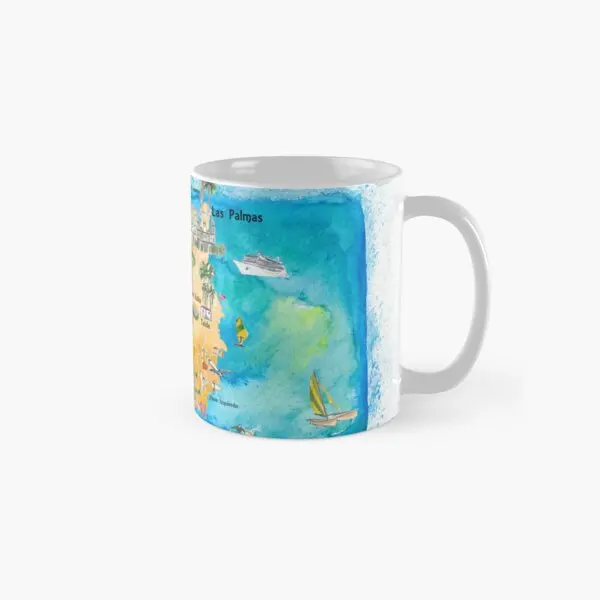 Gran Canary Canarias Spain Illustrated M  Mug Handle Round Photo Coffee Drinkware Tea Design Printed Cup Gifts Image Simple