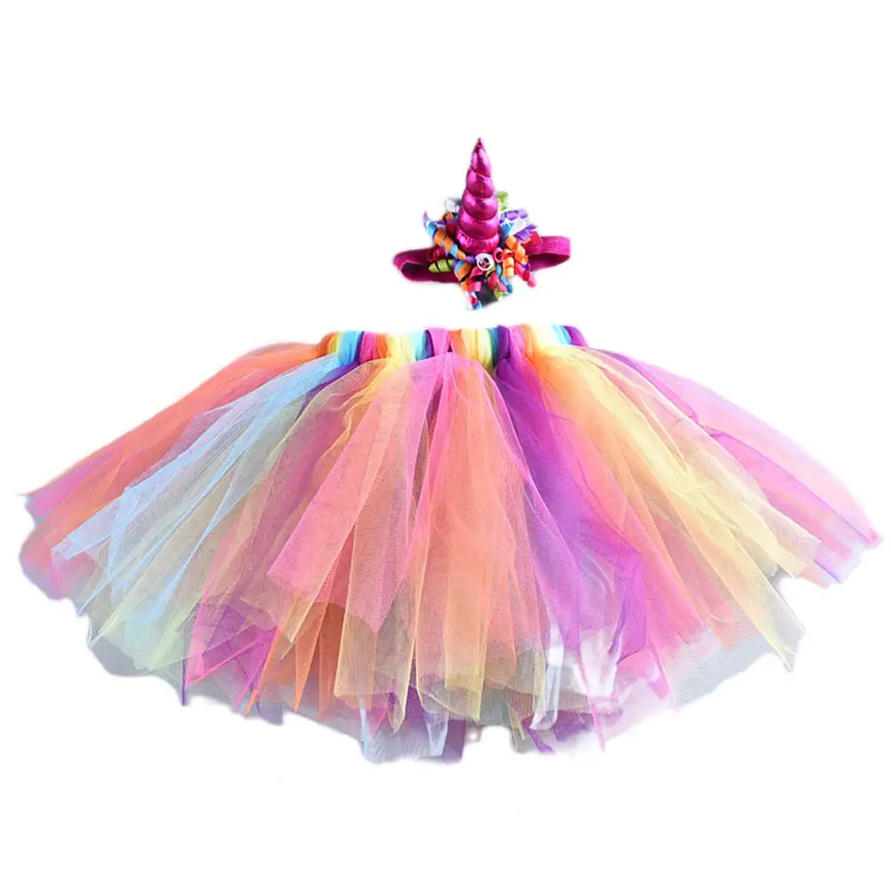 

Rainbow Mesh Skirt Unicorn Dress Girls Costume Red Tutu Adjustable Straps 3D Flowers Birthday Party Clothes Role Play Props