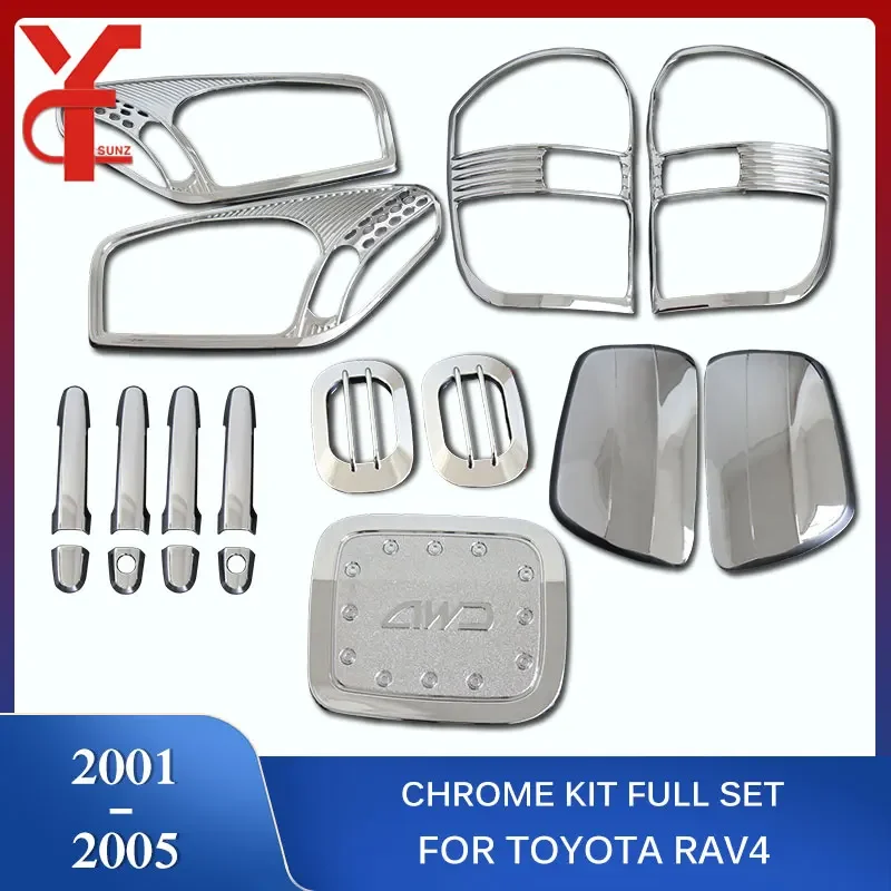 ABS Chrome Kit Full Set For TOYOTA RAV4 2001 2002 2003 2004 Accessories Door Hanlde Cover Head Light Hood Tank Mirror YCSUNZ