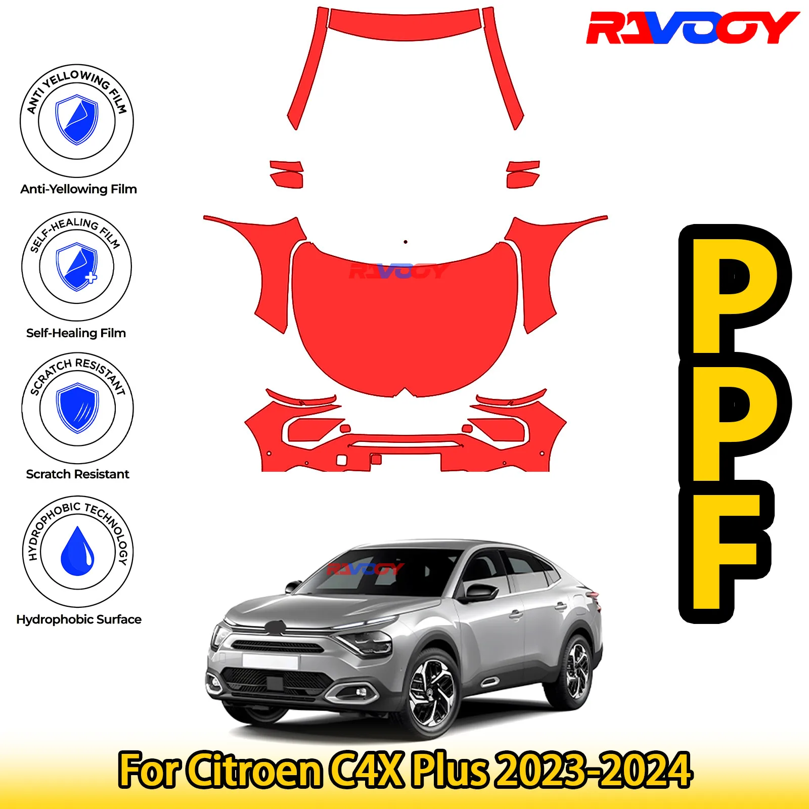 

Для Citroen C4X Plus 2023-2024 глянцевая матовая черная предварительно вырезанная передняя PPF комплект защитной пленки для краски