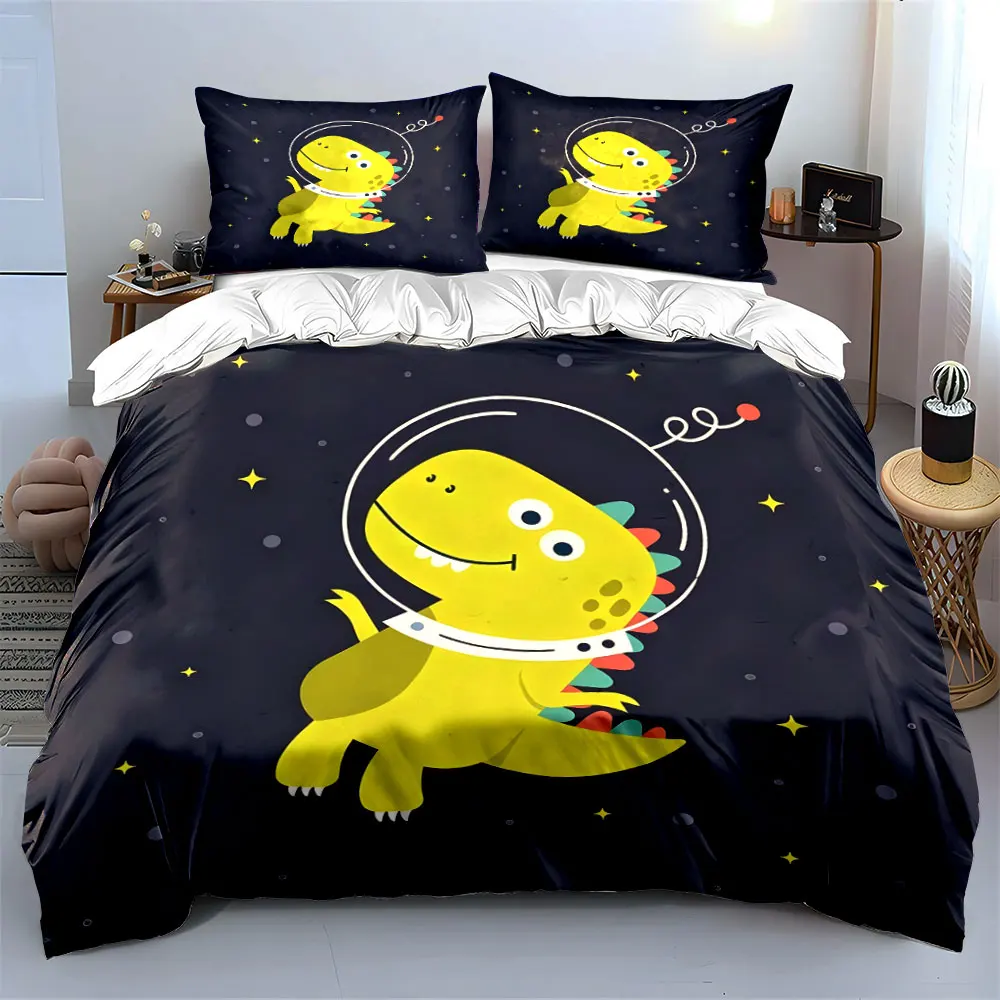 Cute dinosaur in spacesuit illustration Bedding Set 1 Duvet Cover 2 Pillowcases for Adult and Children Luxury Gift Full Size