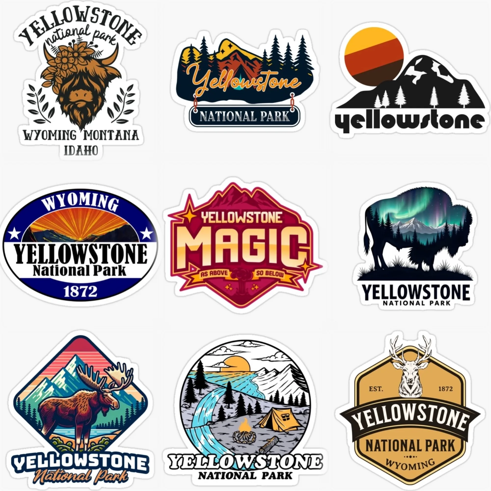 

Yellowstone National Park Scenery Mountain PVC Waterproof Sticker for Decorate Car Bicycle Helmet Fridge Wall Decal Accessories