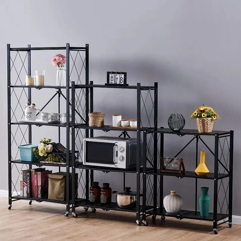 

y Foldable Large Iron Frame Storage Installation-Free Folding Kitchen Standing Storage Shelving Unit Metal Storage Shelf