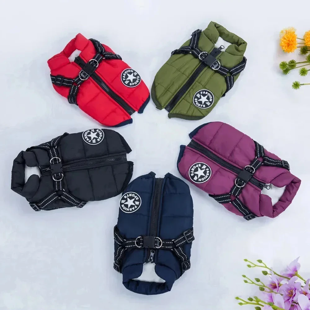 Winter Warm Pet Dog Jacket with Harness Waterproof Dog Coat Vest for Small Medium Chihuahua French Bulldog Outdoor Dog Clothes - view 3