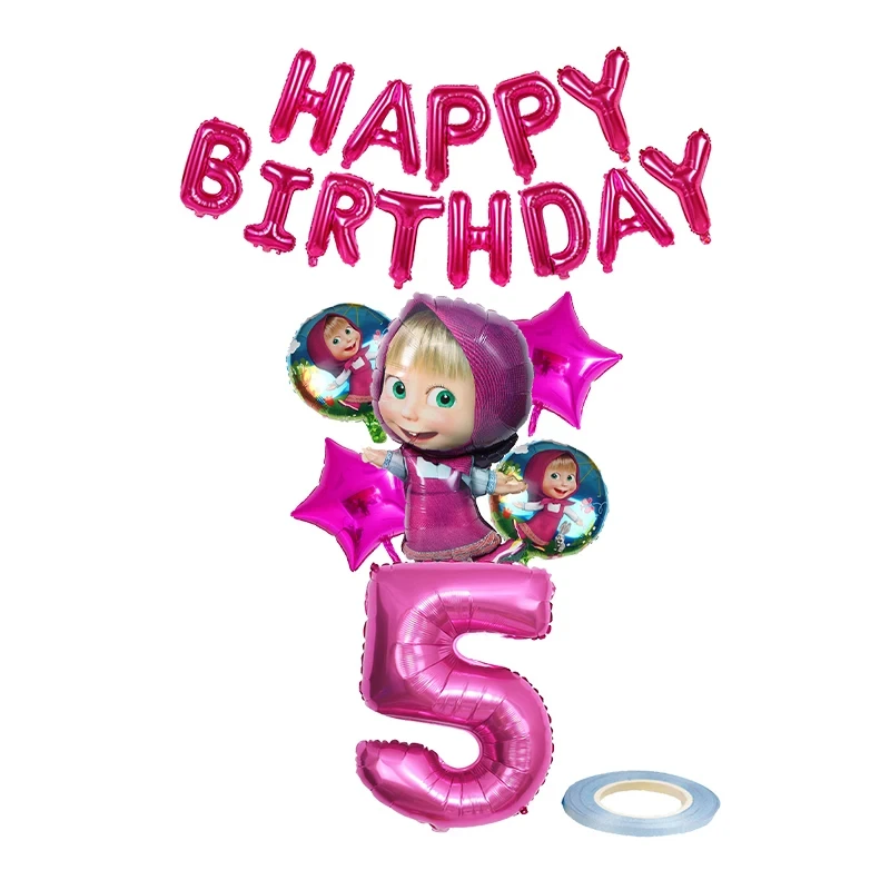TAKARA TOMY Mascha und der Bär Thema Geburtstag Party Dekorationen Einweggeschirr Tassen Teller Serviette Hintergrund Luftballons Kind Partyzubehör 7