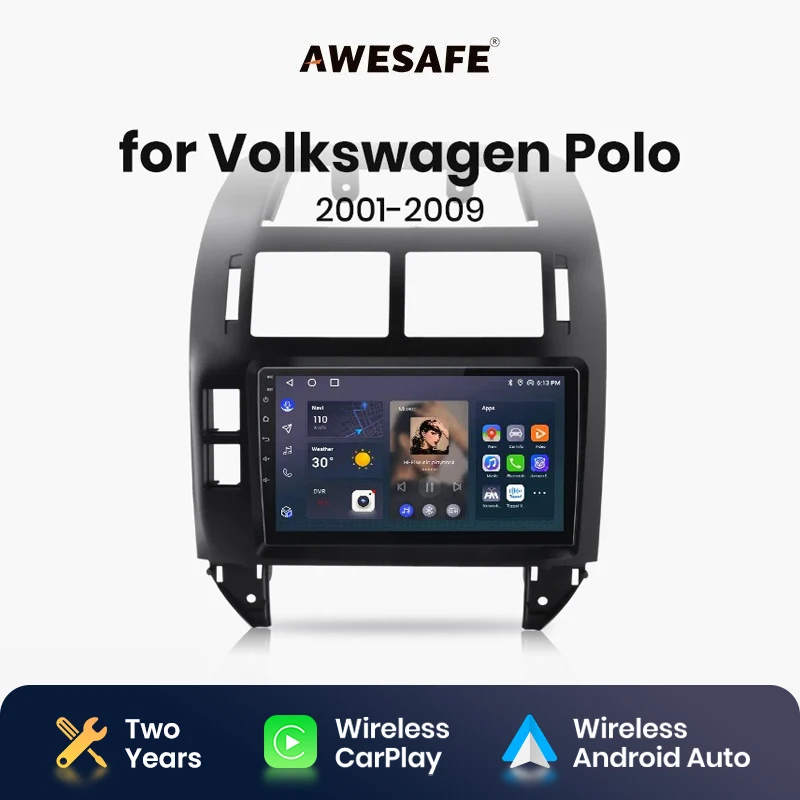 AWESAFE Car Radio for VW Polo Mk4 IV 4 2001 2002 2003-2009 Wireless CarPlay Android Auto car intelligent systems RDS DSP 2 din