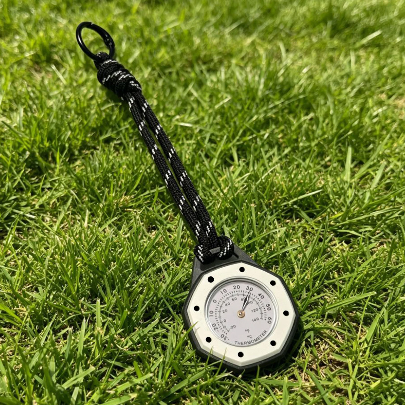 Octagonal Mechanical Thermometer with Carabiner Clip and Lanyard Portable Outdoors Thermometer for Camping Hiking Travel