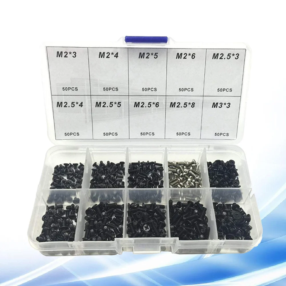 500Pcs Laptop Screws Kit Mini Cross Carbon Steel Black Replacement Repairing Accessory for Laptop Repair Screws Kit