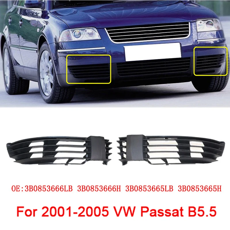 

ABS Black Car Front Bumper Fog Light Cover Lower Bezels Grille for Volkswagen VW Passat B5.5 2001-2005 3B0853665 3B0853666