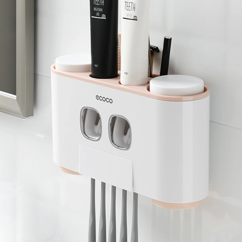 5 Racks Dust-proof Toothbrush Holder with Cups Toothpaste Dispenser Automatic Toothpaste Squeezer Bathroom Accessories